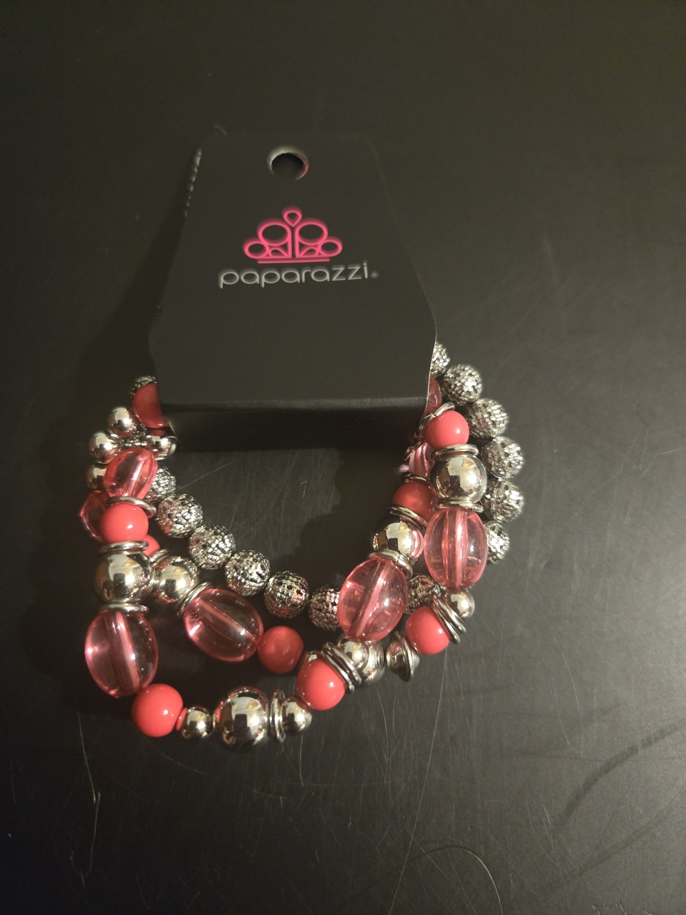 paparazzi 3 Piece Pink and Silver Multi-Strand Beaded Bracelet